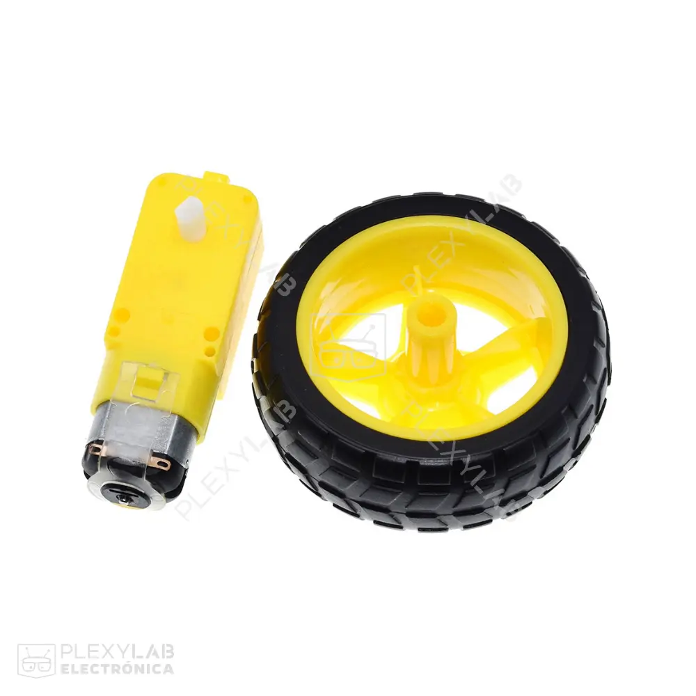 Juego de motor DC reductor de doble eje amarillo y llanta de 65 mm de plástico
