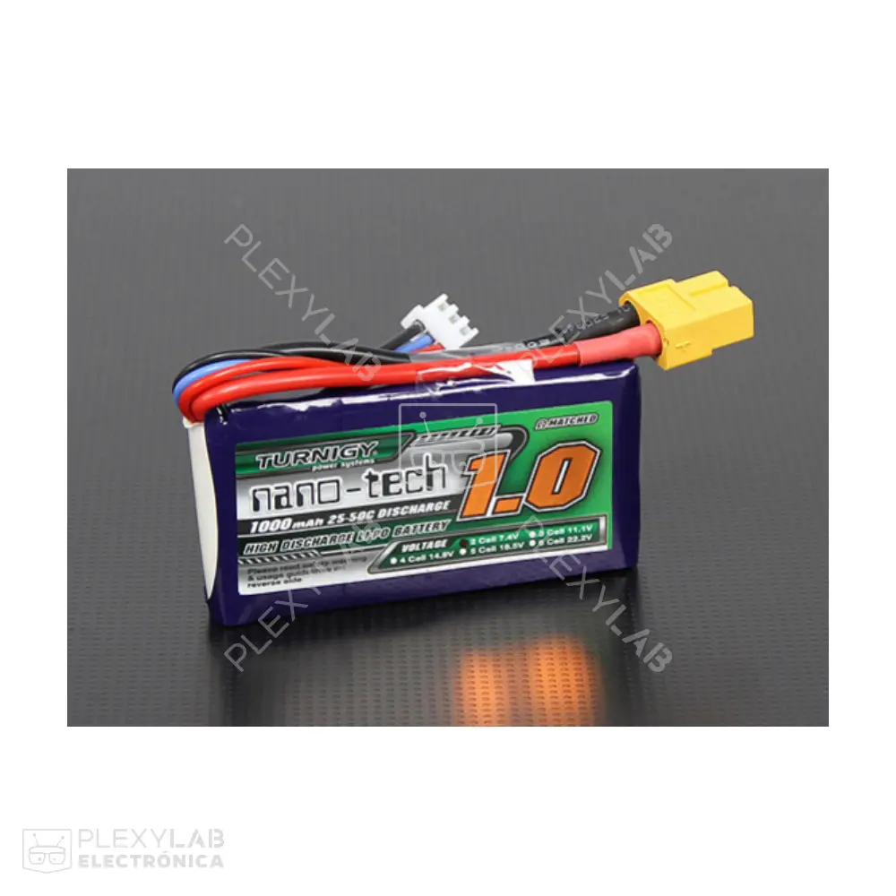 Batería de litio Lipo 2S 25-50C de 1000mAh Turnigy Nano-Tech de 7.4V 2 celdas