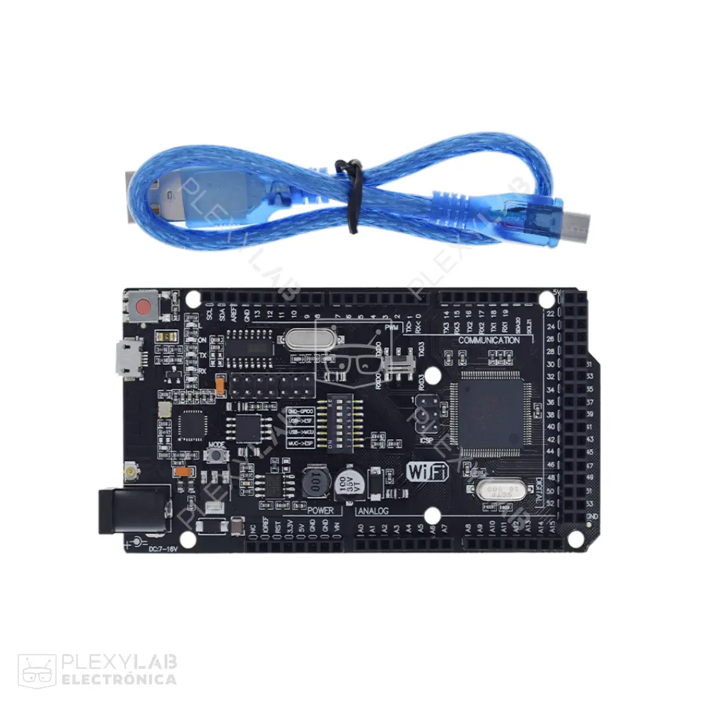Arduino MEGA 2560 R3 WiFi con chip ATmega2560, ESP8266 y driver CH340, incluye cable USB