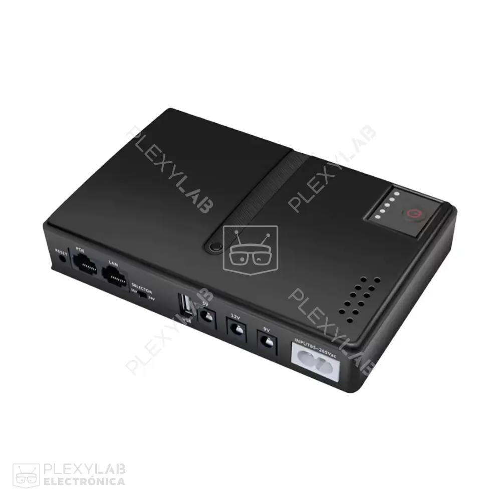 Mini UPS DC1036P de 36 W con batería de 10400mAh, salidas 5V/2A, 9V/2A, 12V/2A, y PoE 15V/24V 1A para routers y cámaras