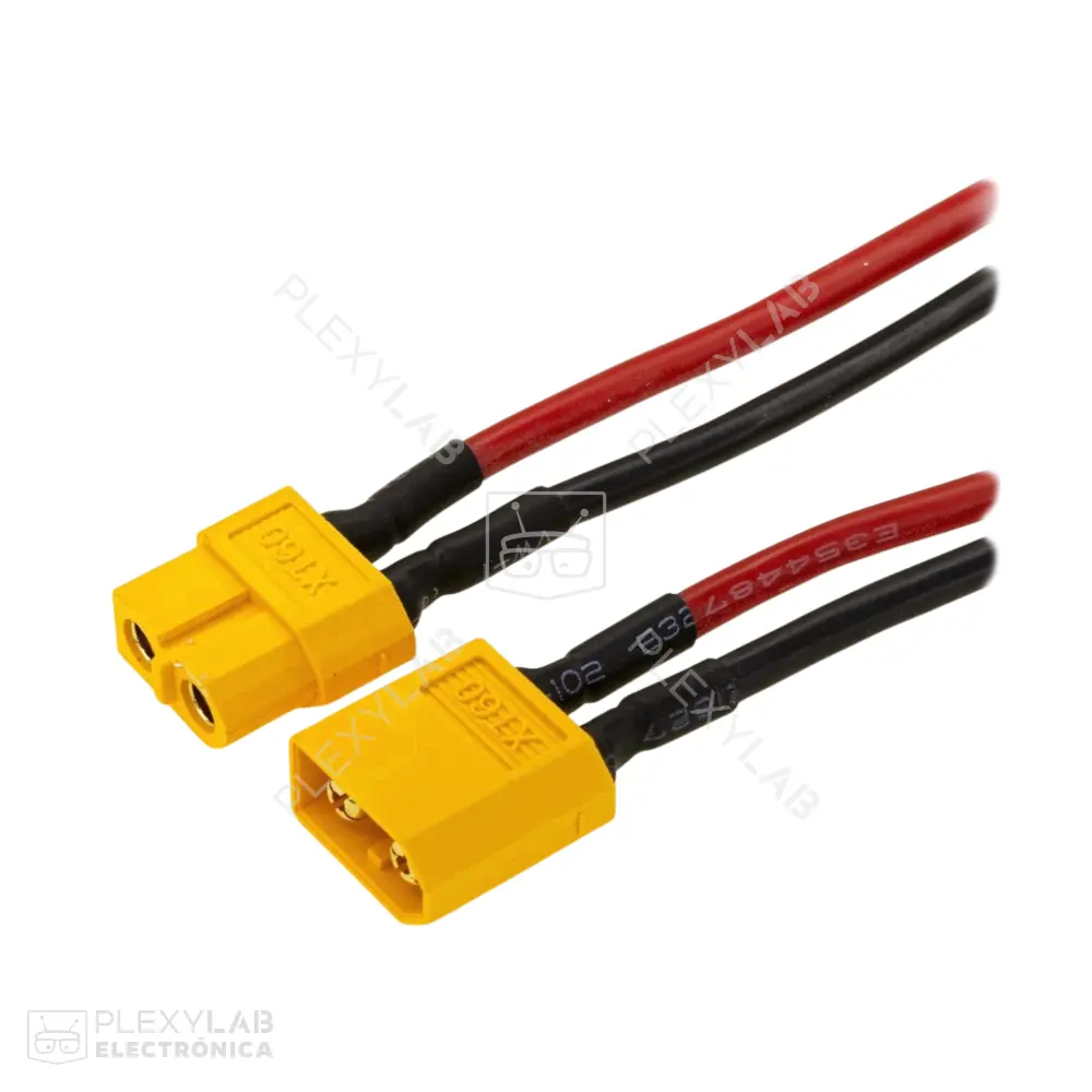 Cable con conector AMASS XT60U 2 pines, 20 A, aislante de silicona AWG 14, para baterías LiPo, longitud 10 cm
