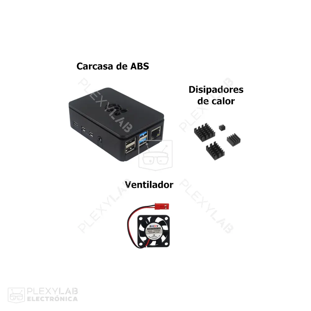 Kit de accesorios básicos para Raspberry Pi 4B, incluye carcasa de ABS, ventilador y 4 disipadores de calor