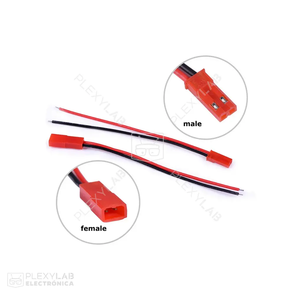 Par de cables con conector JST RCY (SYP y SYR) de 2 pines, espaciado 2.5 mm, longitud 15 cm