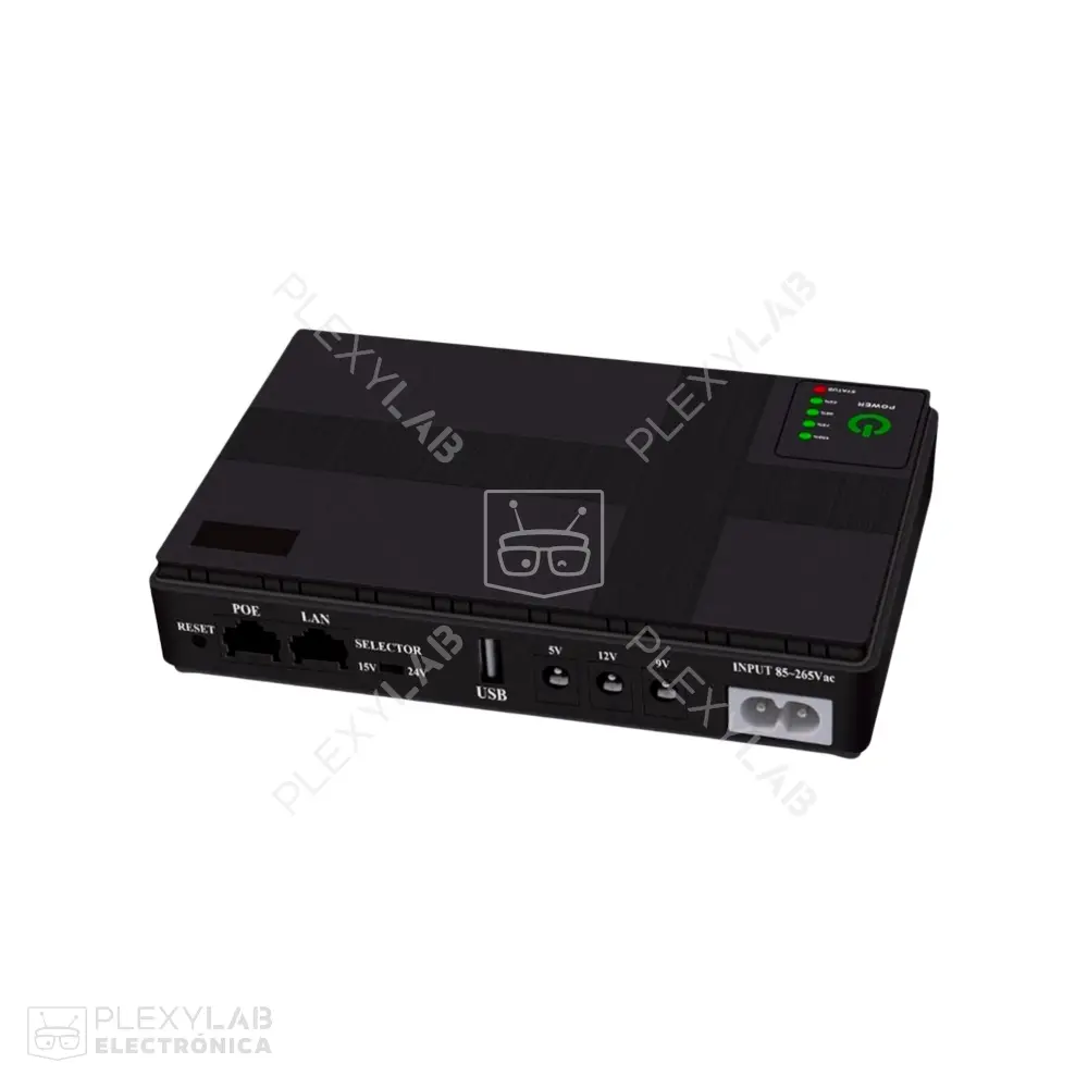 Mini UPS DC1018P de 10400 mAh y 18W para respaldo de energía, salida de 12V y soporte POE para routers, cámaras y módems ópticos, entrada 110 VAC