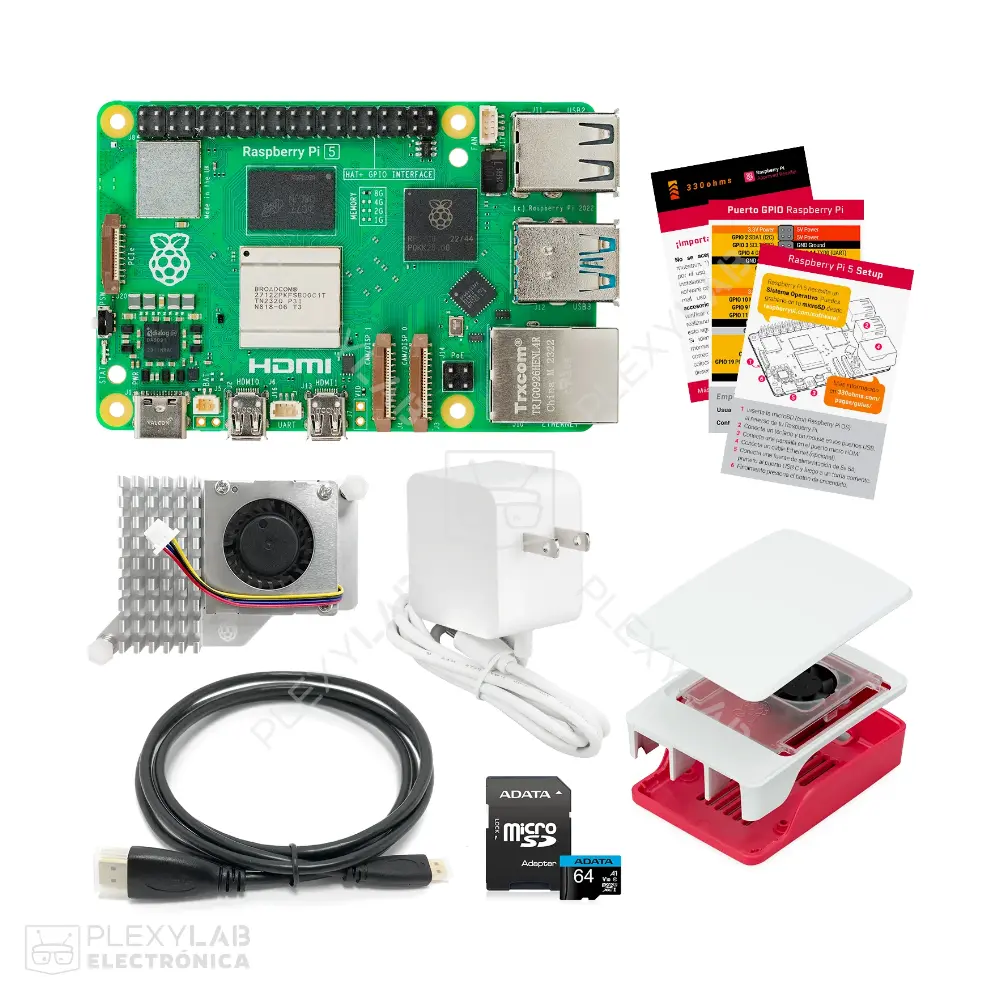 Kit Raspberry Pi 5 - 4 GB, incluye case Oficial, disipador de calor activo y cargador oficial 5.1V 5A 27W USB-C
